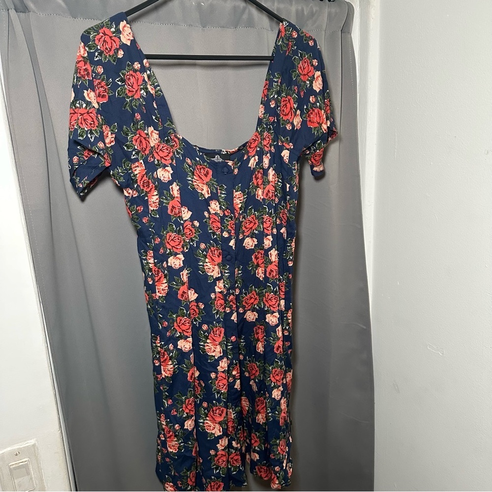 Angie Navy Dress with Pink Floral Design Sz Large - Picture 4 of 12